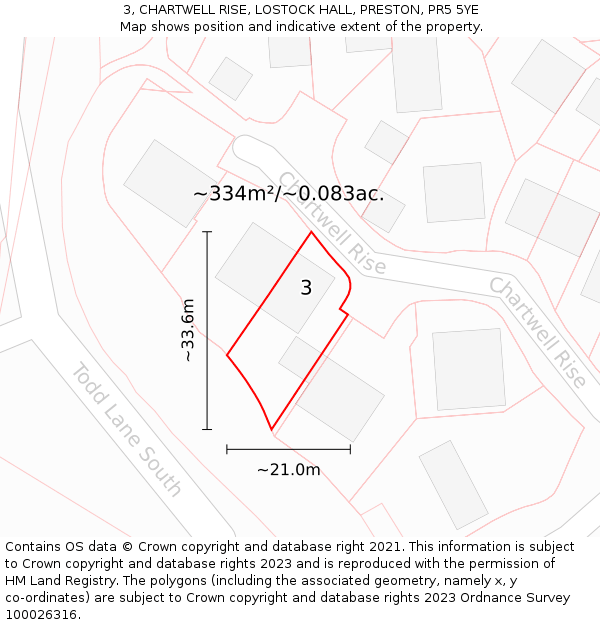 3, CHARTWELL RISE, LOSTOCK HALL, PRESTON, PR5 5YE: Plot and title map