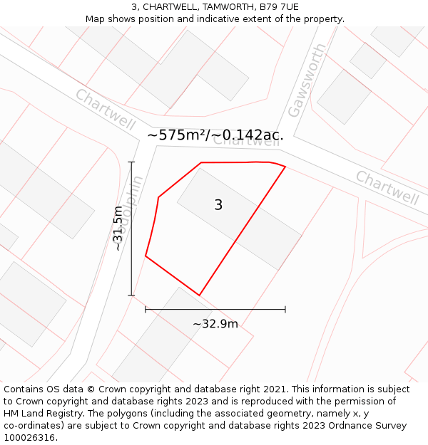 3, CHARTWELL, TAMWORTH, B79 7UE: Plot and title map