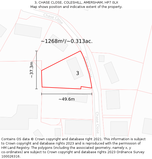 3, CHASE CLOSE, COLESHILL, AMERSHAM, HP7 0LX: Plot and title map