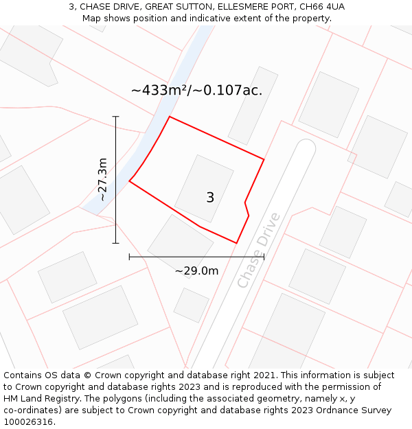 3, CHASE DRIVE, GREAT SUTTON, ELLESMERE PORT, CH66 4UA: Plot and title map