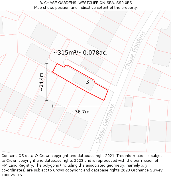 3, CHASE GARDENS, WESTCLIFF-ON-SEA, SS0 0RS: Plot and title map