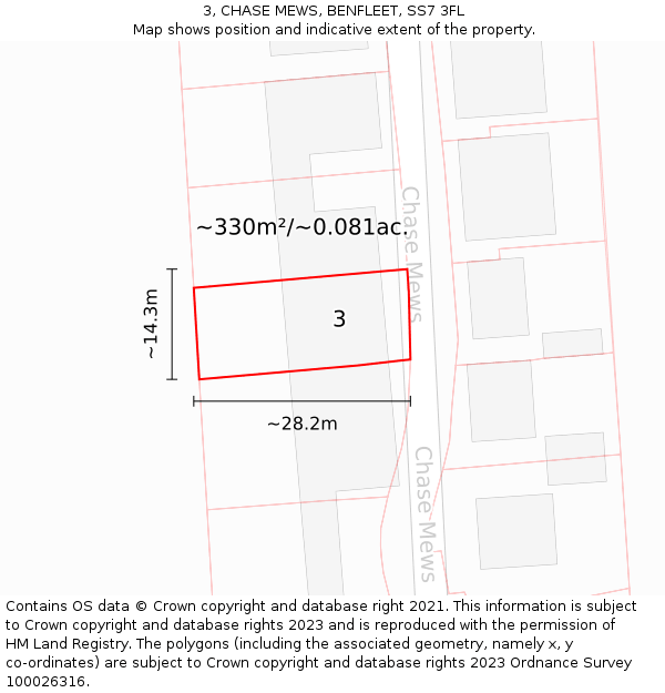 3, CHASE MEWS, BENFLEET, SS7 3FL: Plot and title map