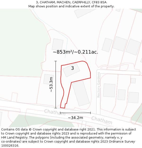 3, CHATHAM, MACHEN, CAERPHILLY, CF83 8SA: Plot and title map