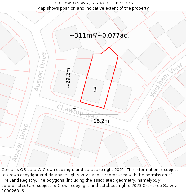 3, CHAWTON WAY, TAMWORTH, B78 3BS: Plot and title map