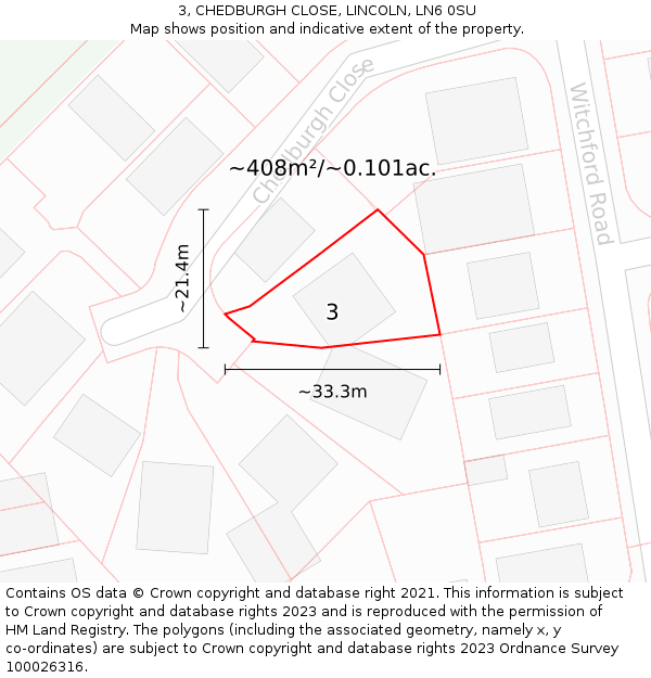 3, CHEDBURGH CLOSE, LINCOLN, LN6 0SU: Plot and title map