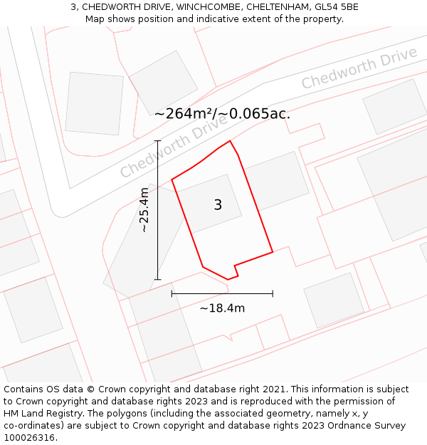 3, CHEDWORTH DRIVE, WINCHCOMBE, CHELTENHAM, GL54 5BE: Plot and title map