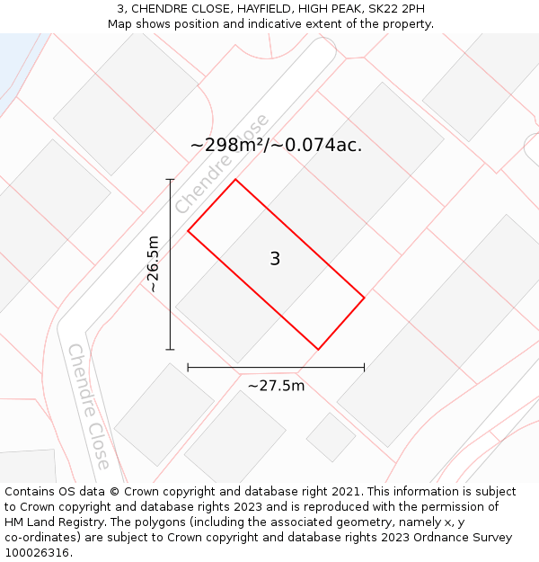 3, CHENDRE CLOSE, HAYFIELD, HIGH PEAK, SK22 2PH: Plot and title map