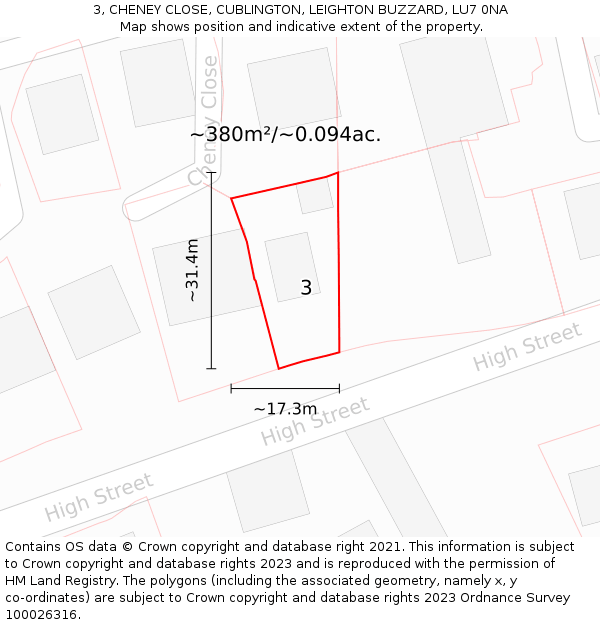 3, CHENEY CLOSE, CUBLINGTON, LEIGHTON BUZZARD, LU7 0NA: Plot and title map