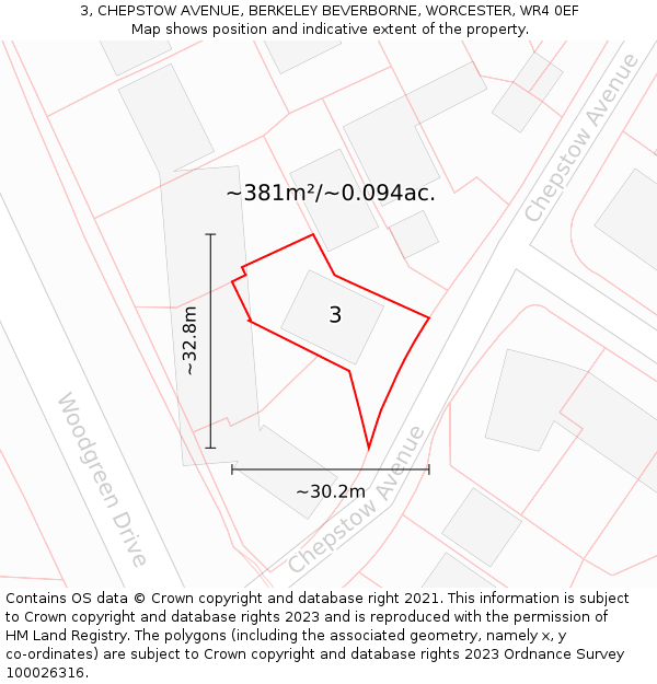 3, CHEPSTOW AVENUE, BERKELEY BEVERBORNE, WORCESTER, WR4 0EF: Plot and title map