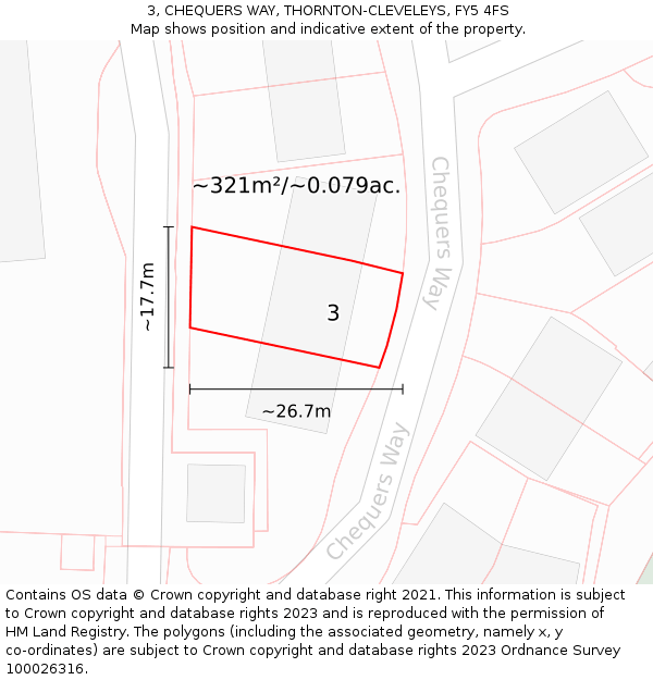 3, CHEQUERS WAY, THORNTON-CLEVELEYS, FY5 4FS: Plot and title map