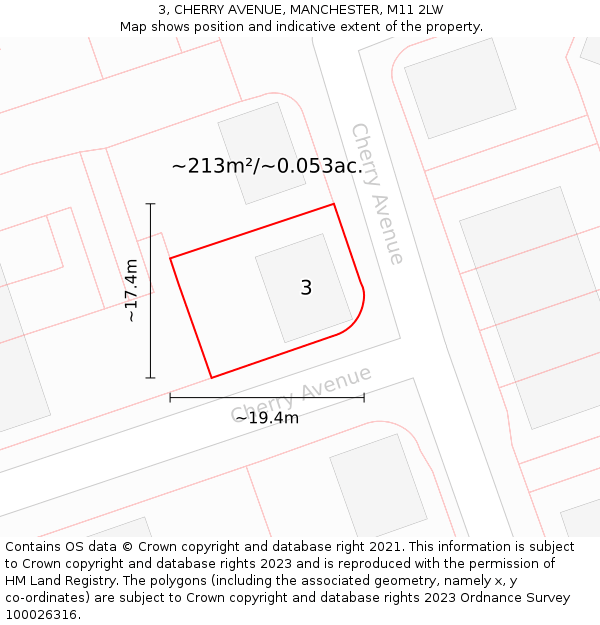 3, CHERRY AVENUE, MANCHESTER, M11 2LW: Plot and title map