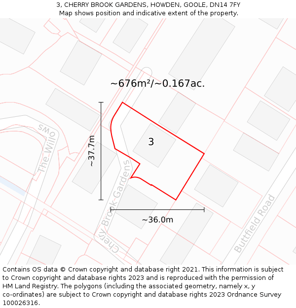 3, CHERRY BROOK GARDENS, HOWDEN, GOOLE, DN14 7FY: Plot and title map