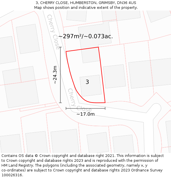 3, CHERRY CLOSE, HUMBERSTON, GRIMSBY, DN36 4US: Plot and title map