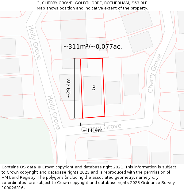 3, CHERRY GROVE, GOLDTHORPE, ROTHERHAM, S63 9LE: Plot and title map