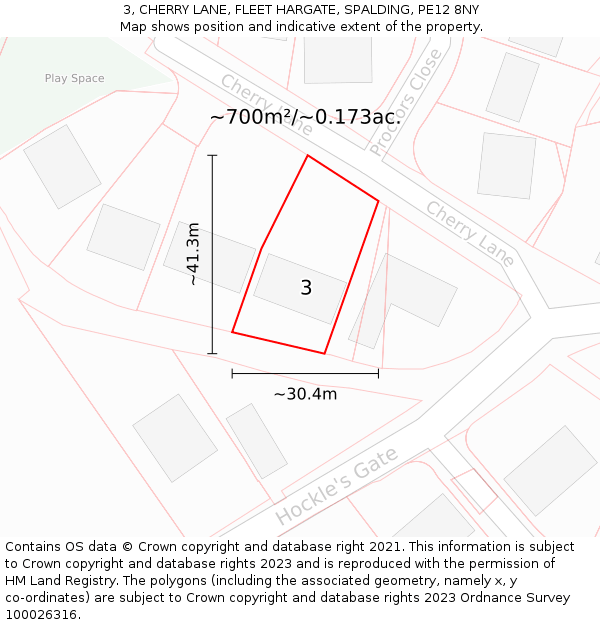 3, CHERRY LANE, FLEET HARGATE, SPALDING, PE12 8NY: Plot and title map