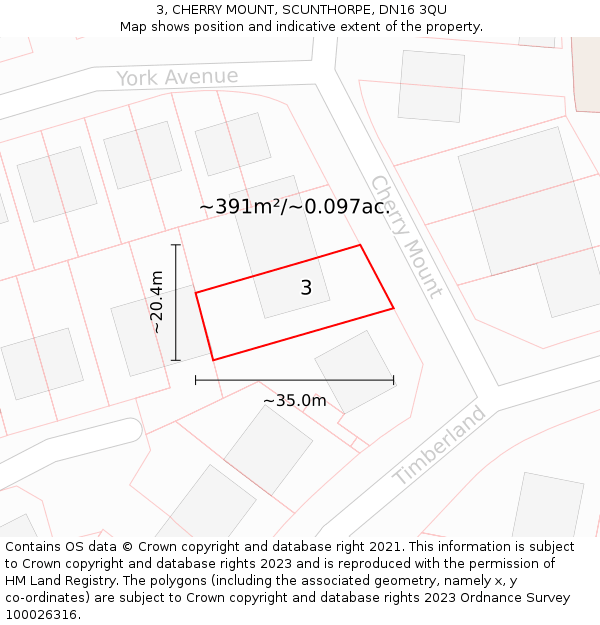 3, CHERRY MOUNT, SCUNTHORPE, DN16 3QU: Plot and title map