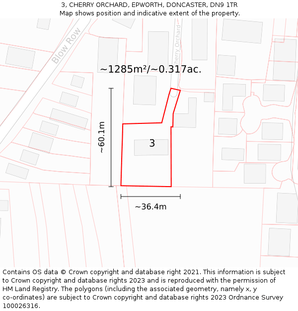 3, CHERRY ORCHARD, EPWORTH, DONCASTER, DN9 1TR: Plot and title map