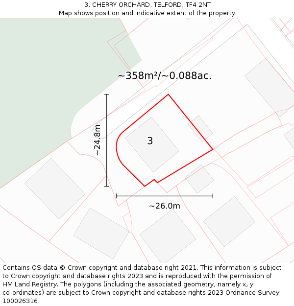 3, CHERRY ORCHARD, TELFORD, TF4 2NT: Plot and title map
