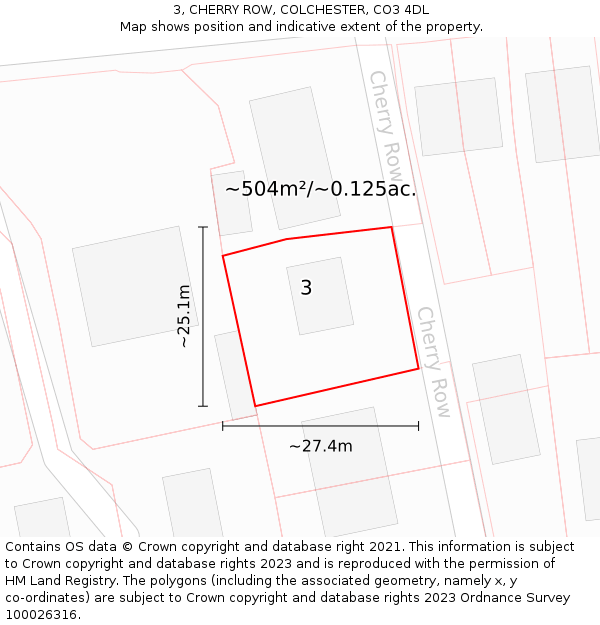 3, CHERRY ROW, COLCHESTER, CO3 4DL: Plot and title map
