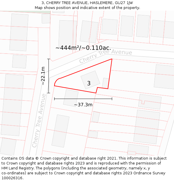 3, CHERRY TREE AVENUE, HASLEMERE, GU27 1JW: Plot and title map