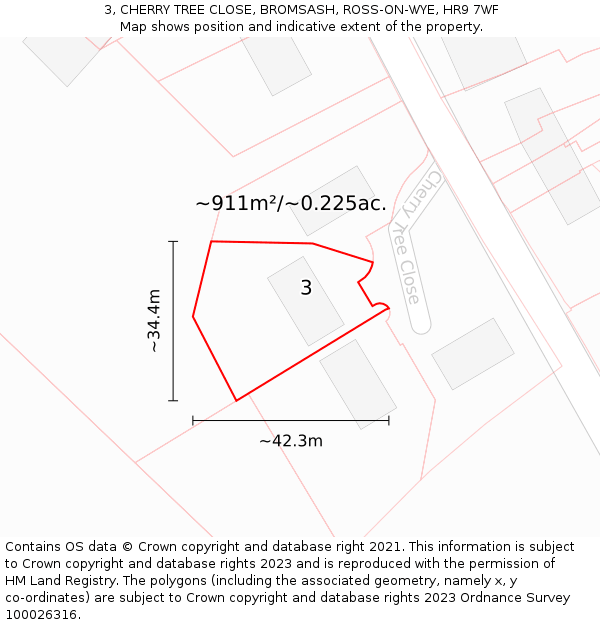 3, CHERRY TREE CLOSE, BROMSASH, ROSS-ON-WYE, HR9 7WF: Plot and title map