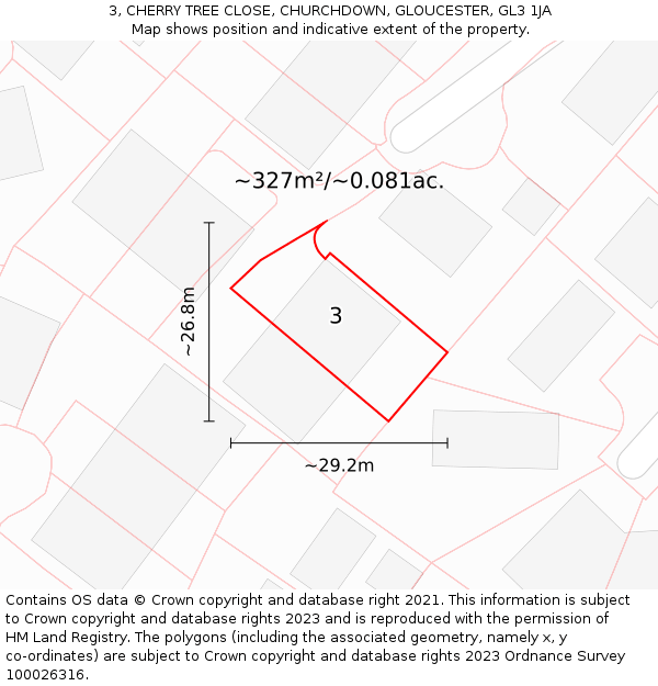 3, CHERRY TREE CLOSE, CHURCHDOWN, GLOUCESTER, GL3 1JA: Plot and title map