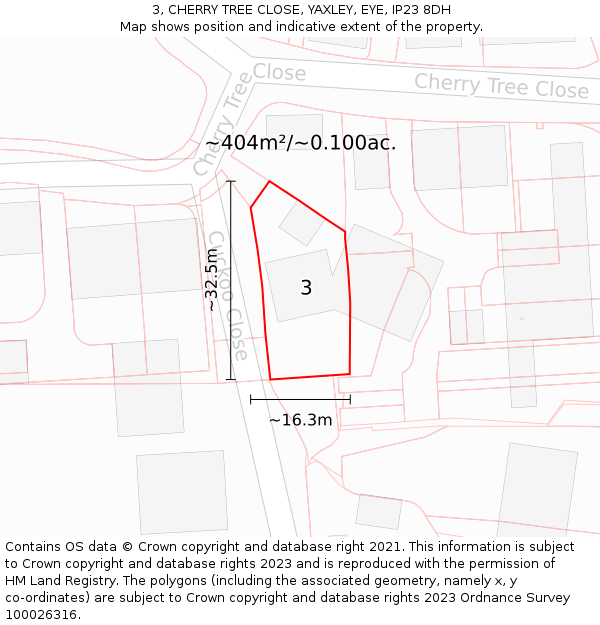 3, CHERRY TREE CLOSE, YAXLEY, EYE, IP23 8DH: Plot and title map