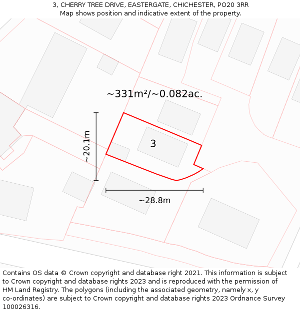 3, CHERRY TREE DRIVE, EASTERGATE, CHICHESTER, PO20 3RR: Plot and title map