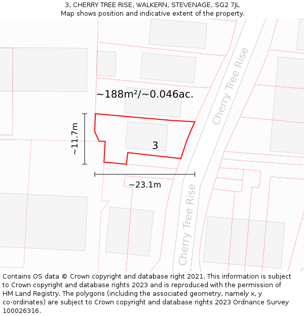 3, CHERRY TREE RISE, WALKERN, STEVENAGE, SG2 7JL: Plot and title map