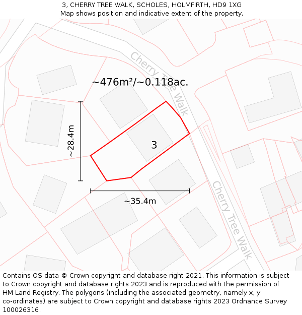 3, CHERRY TREE WALK, SCHOLES, HOLMFIRTH, HD9 1XG: Plot and title map
