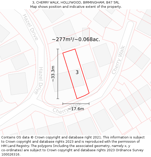 3, CHERRY WALK, HOLLYWOOD, BIRMINGHAM, B47 5RL: Plot and title map
