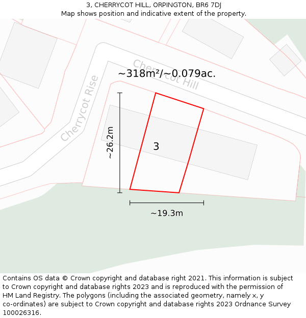 3, CHERRYCOT HILL, ORPINGTON, BR6 7DJ: Plot and title map