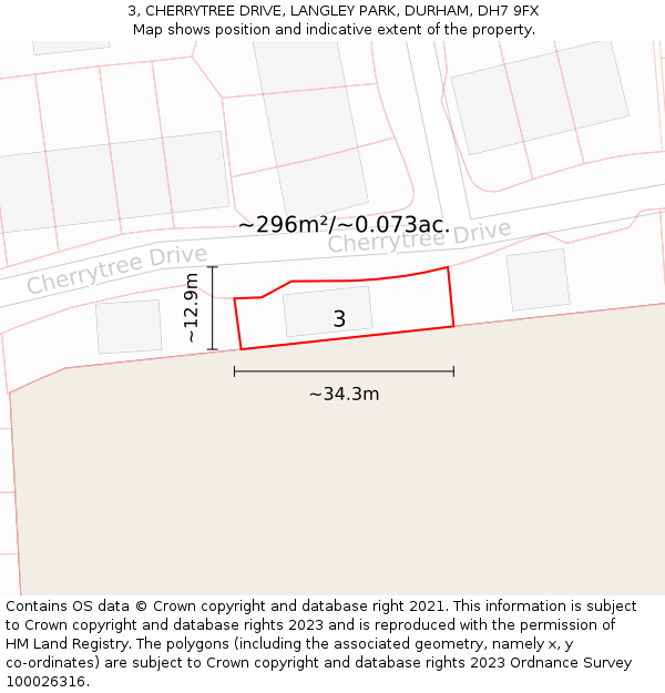 3, CHERRYTREE DRIVE, LANGLEY PARK, DURHAM, DH7 9FX: Plot and title map