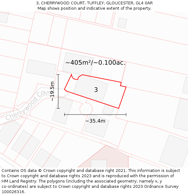 3, CHERRYWOOD COURT, TUFFLEY, GLOUCESTER, GL4 0AR: Plot and title map
