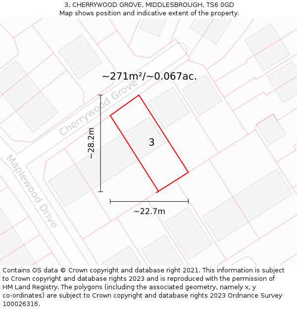 3, CHERRYWOOD GROVE, MIDDLESBROUGH, TS6 0GD: Plot and title map