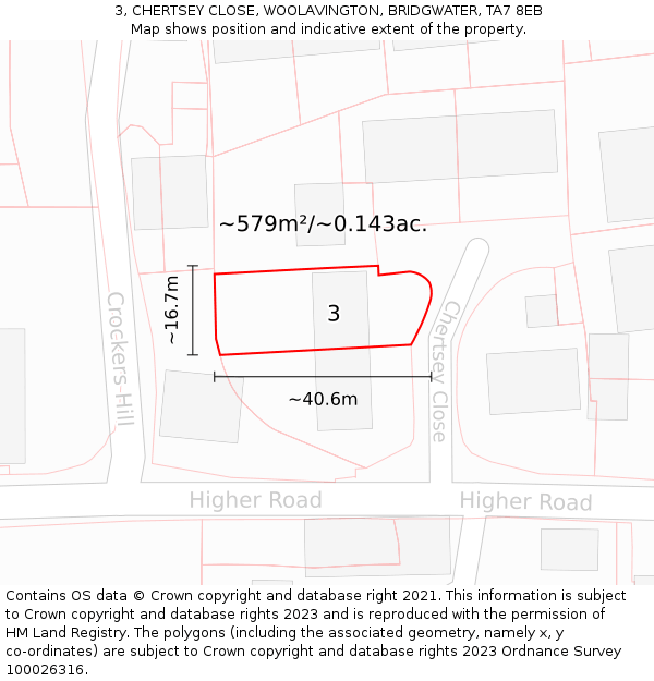 3, CHERTSEY CLOSE, WOOLAVINGTON, BRIDGWATER, TA7 8EB: Plot and title map