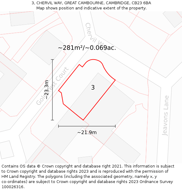 3, CHERVIL WAY, GREAT CAMBOURNE, CAMBRIDGE, CB23 6BA: Plot and title map