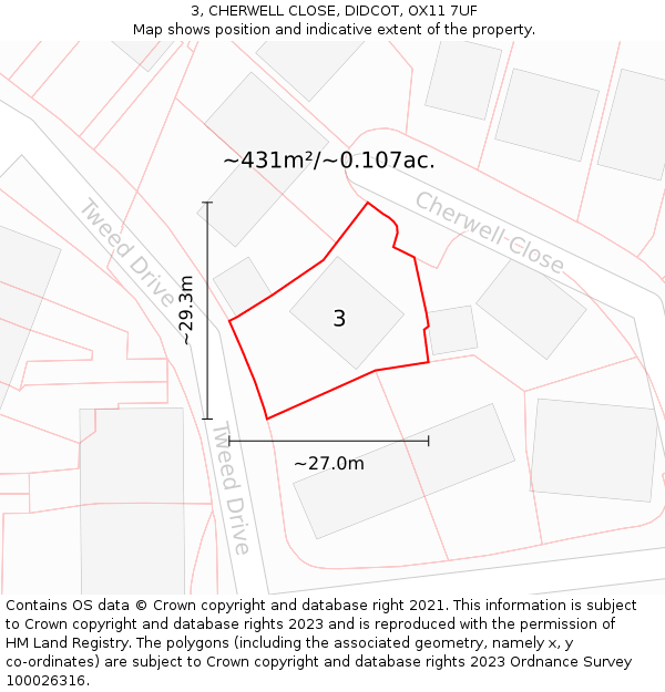 3, CHERWELL CLOSE, DIDCOT, OX11 7UF: Plot and title map