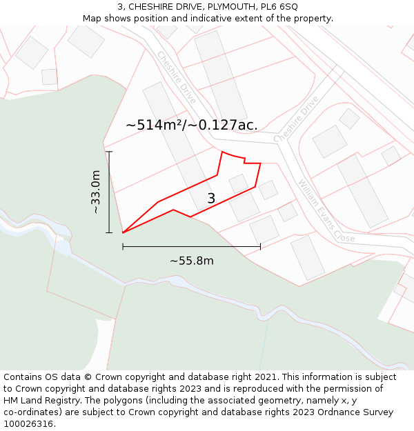 3, CHESHIRE DRIVE, PLYMOUTH, PL6 6SQ: Plot and title map