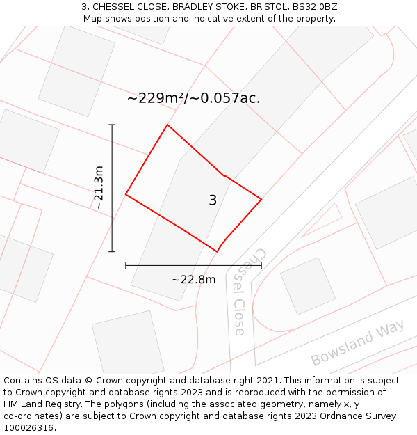 3, CHESSEL CLOSE, BRADLEY STOKE, BRISTOL, BS32 0BZ: Plot and title map
