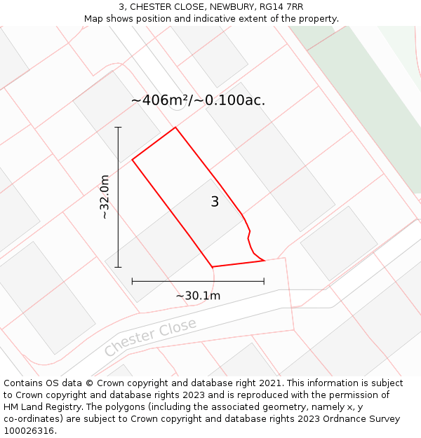 3, CHESTER CLOSE, NEWBURY, RG14 7RR: Plot and title map