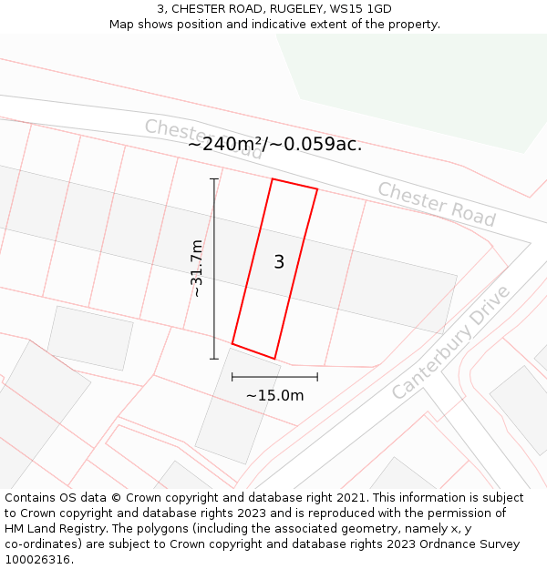 3, CHESTER ROAD, RUGELEY, WS15 1GD: Plot and title map