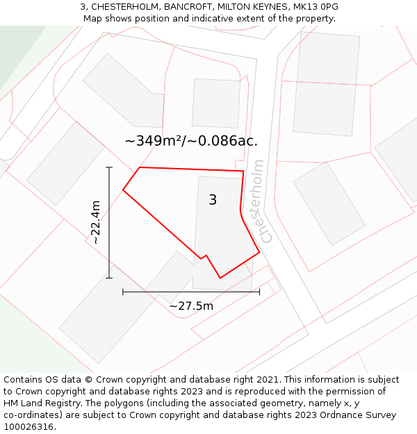 3, CHESTERHOLM, BANCROFT, MILTON KEYNES, MK13 0PG: Plot and title map