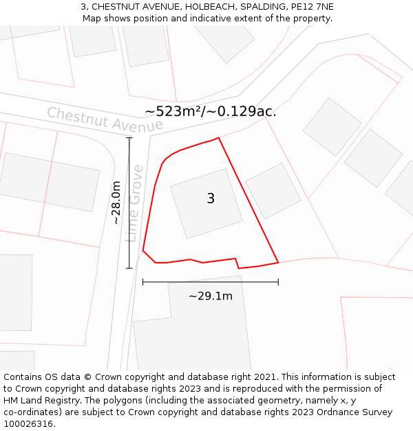 3, CHESTNUT AVENUE, HOLBEACH, SPALDING, PE12 7NE: Plot and title map
