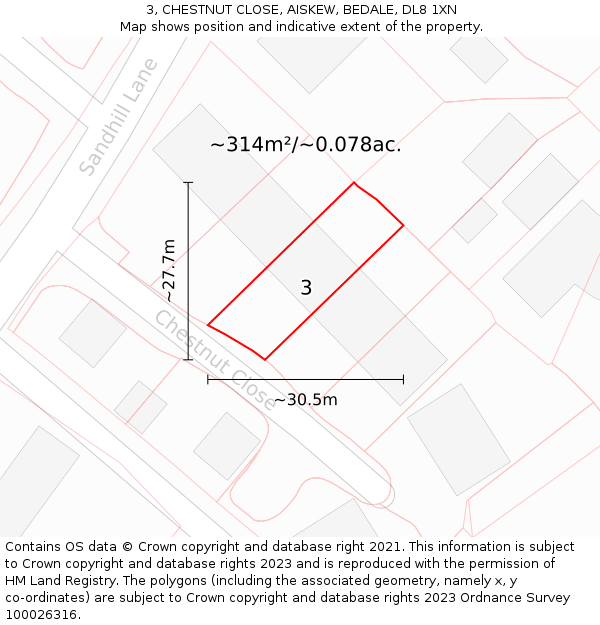 3, CHESTNUT CLOSE, AISKEW, BEDALE, DL8 1XN: Plot and title map