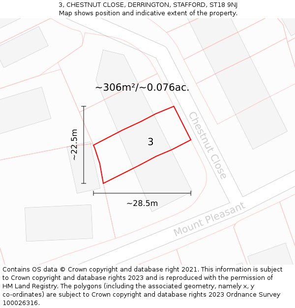 3, CHESTNUT CLOSE, DERRINGTON, STAFFORD, ST18 9NJ: Plot and title map