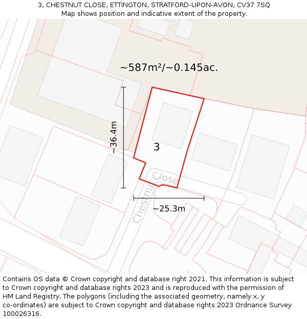 3, CHESTNUT CLOSE, ETTINGTON, STRATFORD-UPON-AVON, CV37 7SQ: Plot and title map