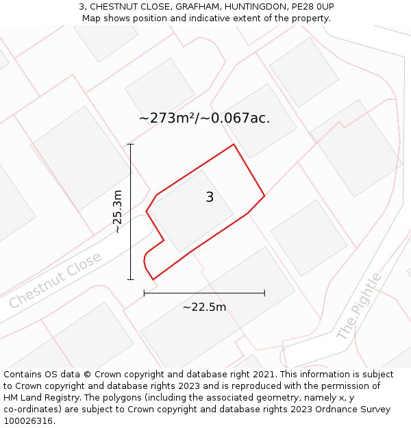 3, CHESTNUT CLOSE, GRAFHAM, HUNTINGDON, PE28 0UP: Plot and title map