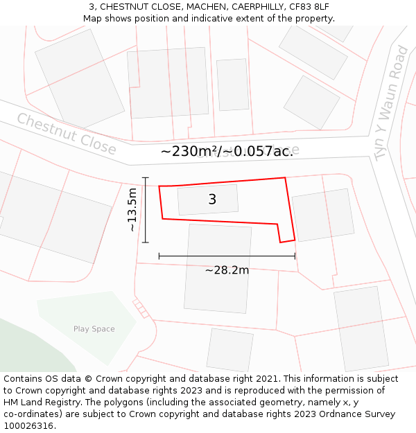3, CHESTNUT CLOSE, MACHEN, CAERPHILLY, CF83 8LF: Plot and title map