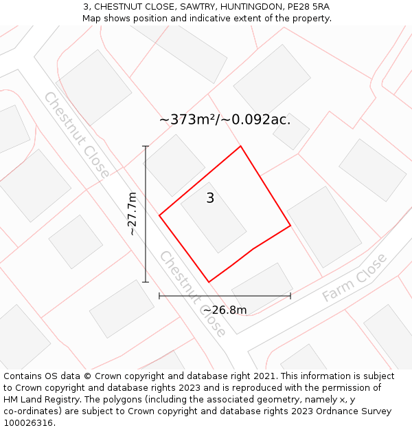 3, CHESTNUT CLOSE, SAWTRY, HUNTINGDON, PE28 5RA: Plot and title map